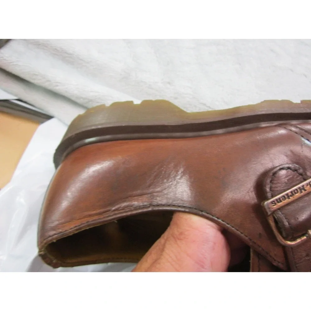 Vtg Dr Martins Monk Strap Shoe Mens Size 8 Brown Made In England Leather